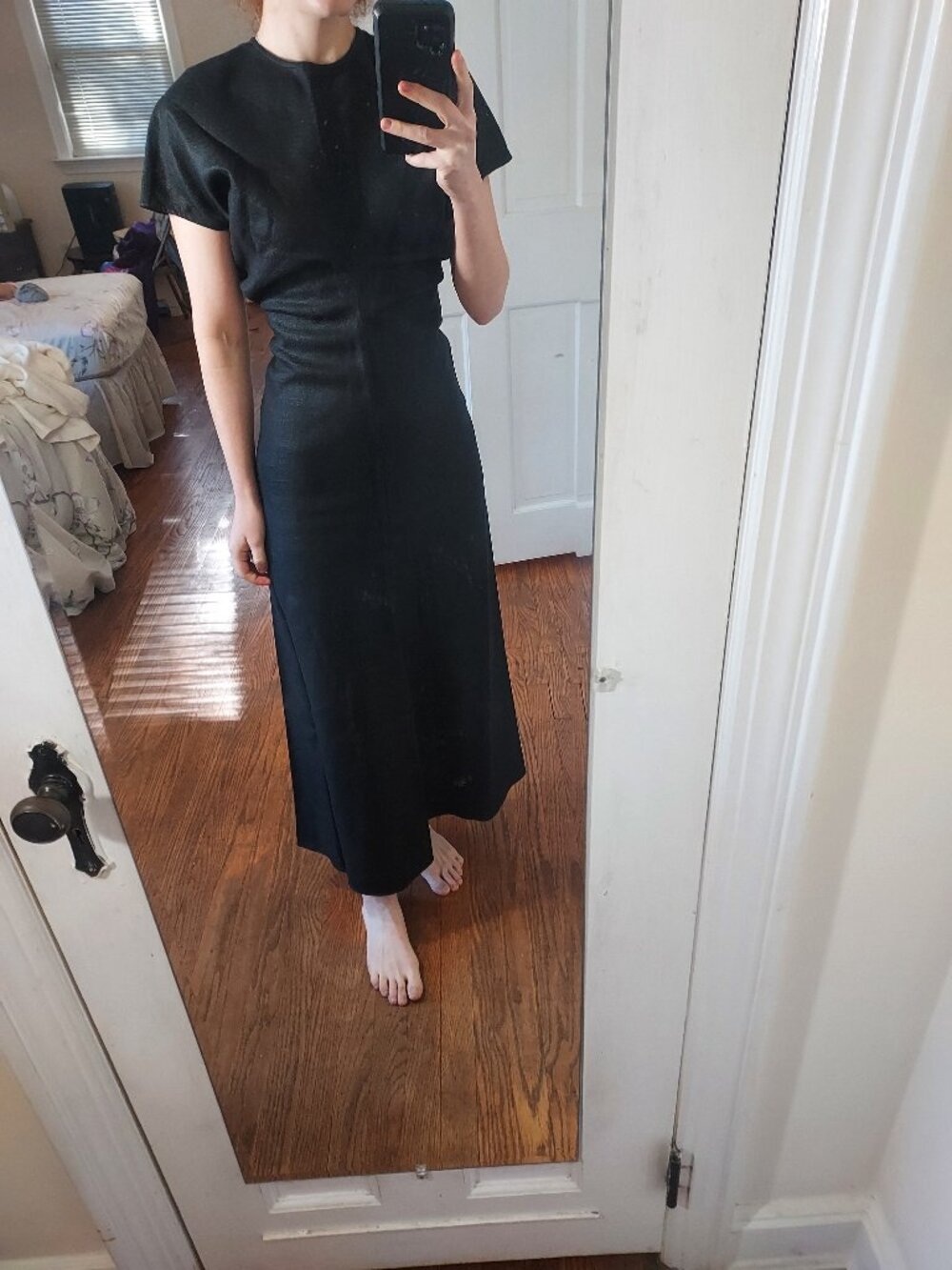 TOTEME Slouch Waist Crinkled Black Dress